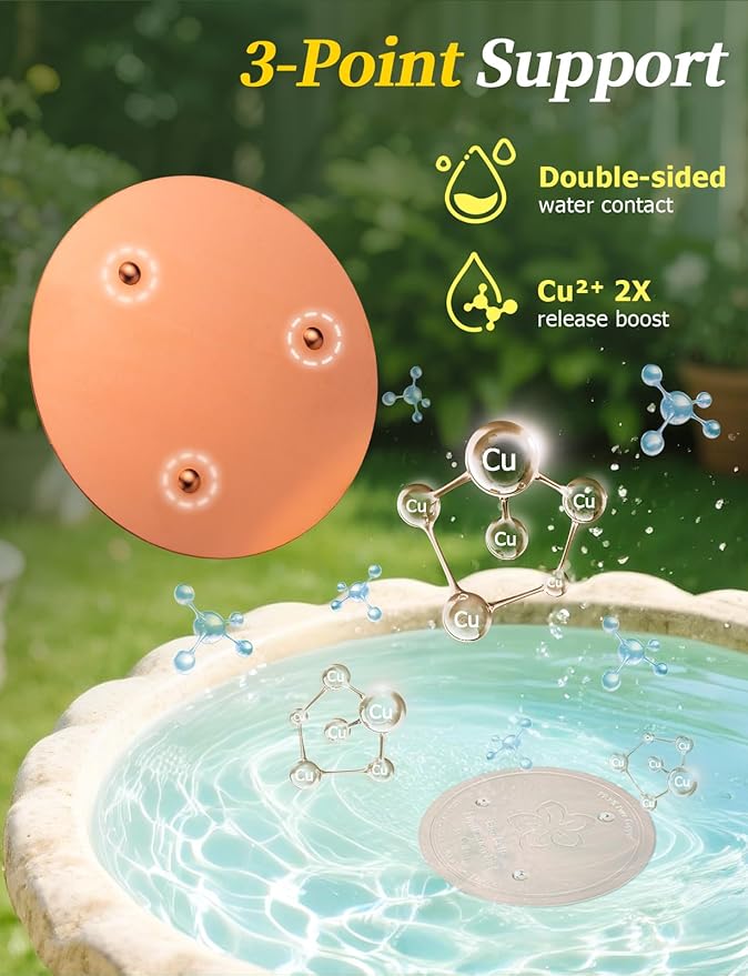 Mellbree Bird Bath Copper Disk, 0.6mm Reinforced 99.99% Pure Copper Cleaning Disk for Physical Safe Clean Water All-Season, Universal Fit for Outdoor Birdbaths, Bowl, Bird Bath Heater Solar (Flower)
