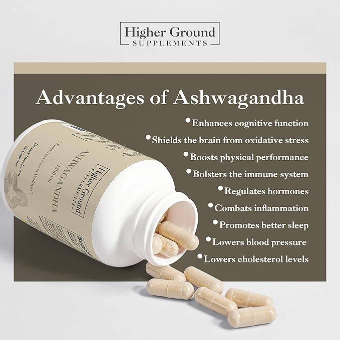 Ashwagandha with Black Pepper | Herbal Supplement for Stress Relief, Mood Enhancement, Immune System, Cognitive Function, Hormone Regulation | Cholesterol Levels | Non-GMO | Gluten-Free | 60 Capsules