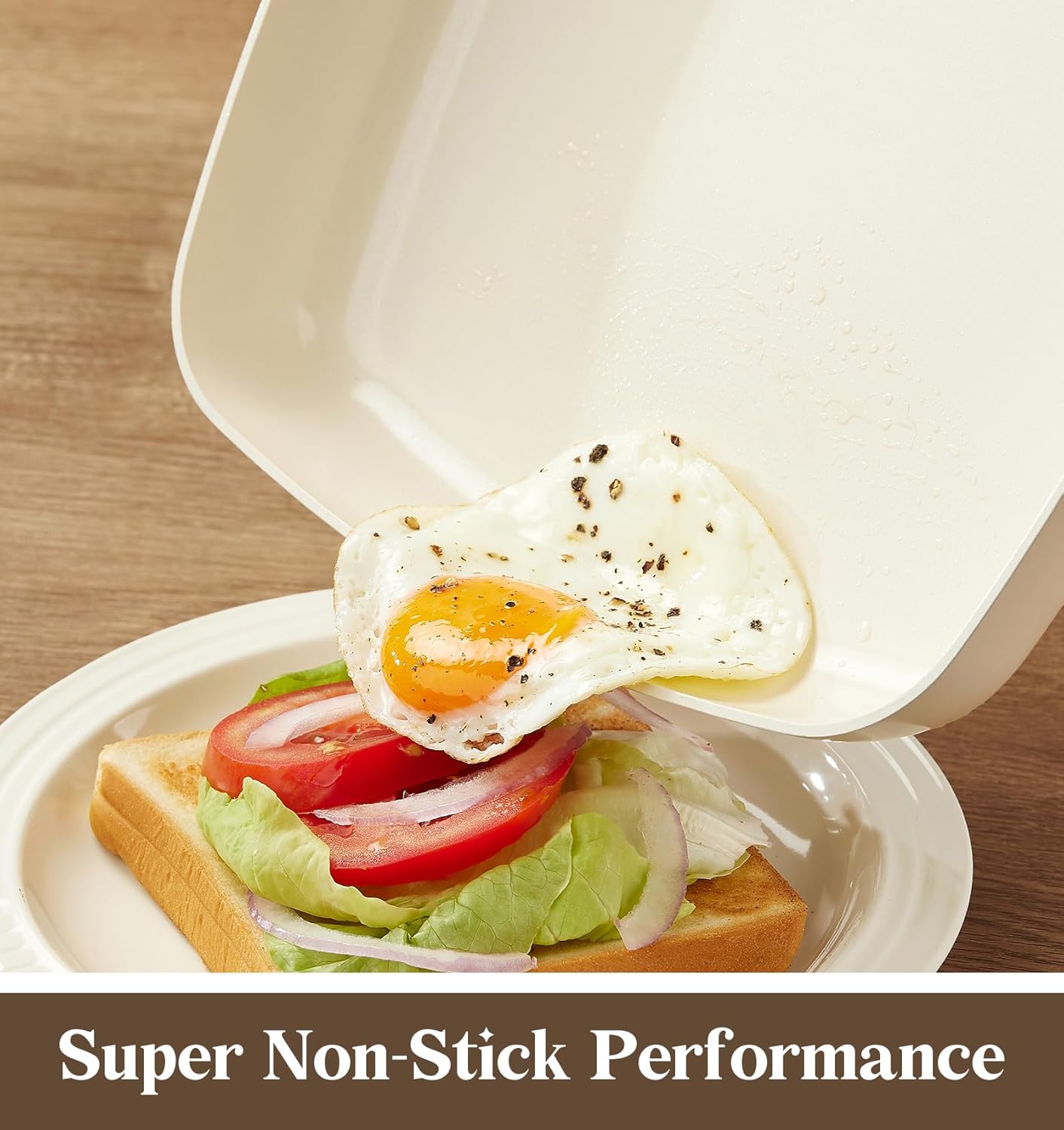 KOCH SYSTEME CS Nonstick Grill Pan for Stove Tops, 11 Inch Square Frying Pan with Lid, Ultimate Ceramic Coating Grill Skillet with Bakelite Handle, Induction Griddle Pan, PFOA Free, Cream White