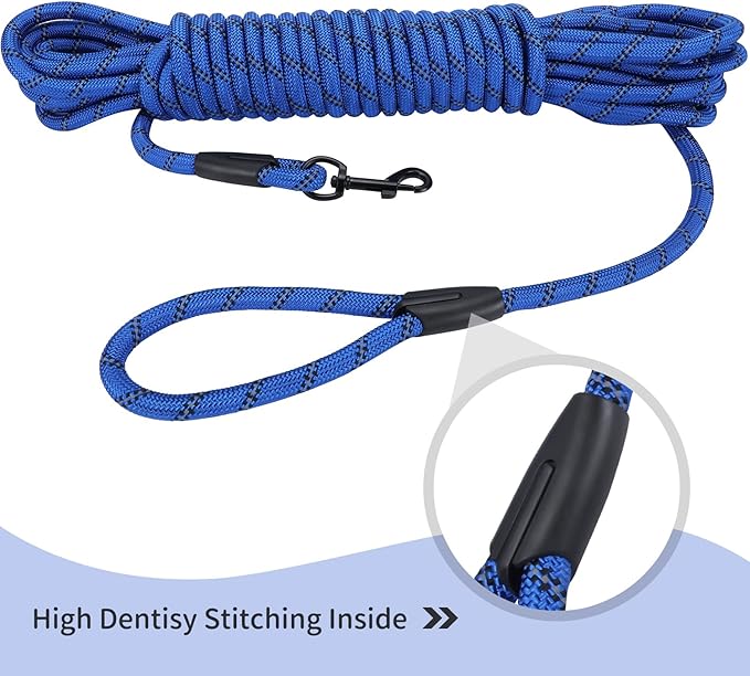 Long Dog Leash for Training 30Ft-Reflective Nylon Rope with Swivel Hook-Recall Agility Lead for Large Small Medium Dogs Outside Walking Hiking-Royal Blue