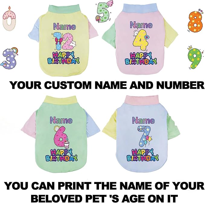 Custom Dog Birthday Shirt,Personalized Pet Apparel Print with Name Age Number,Pet Birthday Outfit,Lightweight Breathable Cotton Vest for Small Medium Large Dogs Cat (Dopamine Yellow, X-Large)
