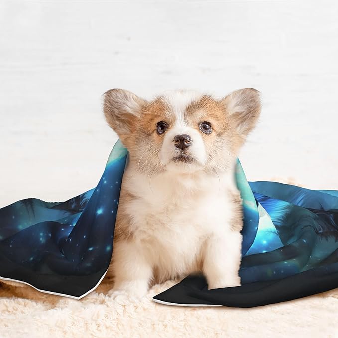 Wolf Blanket for Pet - Animal Throw Blanket 30x20 Moon Night Couch Blankets for Puppy Dogs Cats