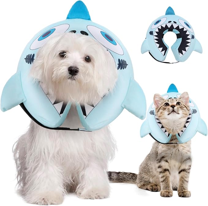 CuteBone Inflatable Dog Donut Collar with Removable Soft Fleece Covers for Small/Medium/Large Dogs and Cats After Surgery GWB12M