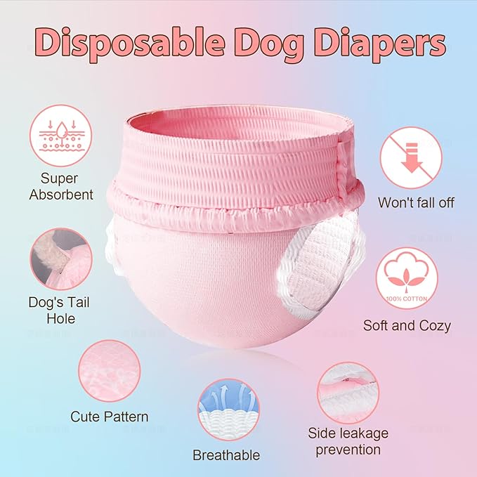 Ambreview Disposable Dog Diapers Female, Just Pull It Up, Doggie Diapers for Female Dogs, Strong Absorbency | Leak Proof, for Dogs in Heat | Elderly | Disabled, XS 10 PCS