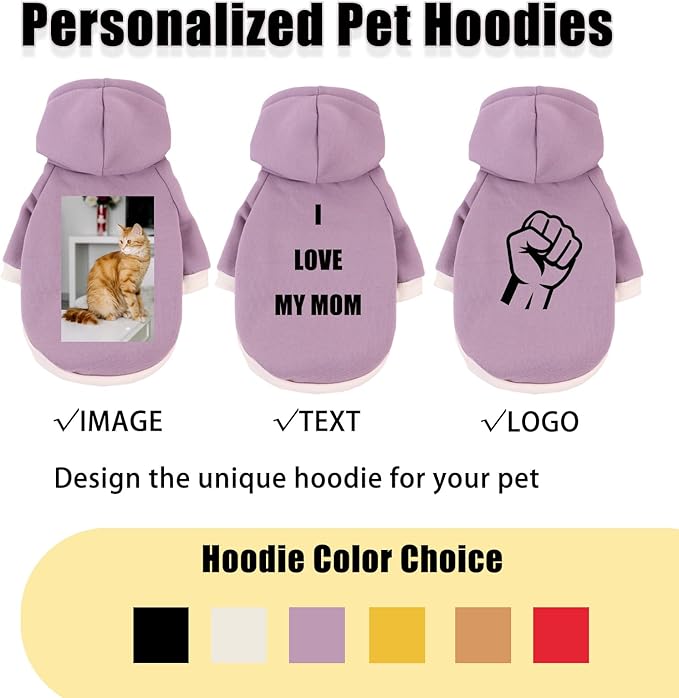 Custom Dog Hoodie, Personalized Sweatshirt with Photo Text Name Logo, Customized Hooded Sweater for Small Medium Large Dogs & Cats (Purple, XXXX-Large)