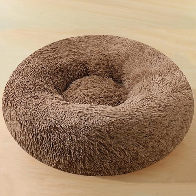 Large Calming Dog Bed, 47 Inch Anti-Anxiety Donut Dog Cuddler Cat Bed, Warming Cozy Soft Dogs Round Bed, Fluffy Faux Fur Machine Washable Pet Cushion for Medium Large Dogs & Cats (Coffee)
