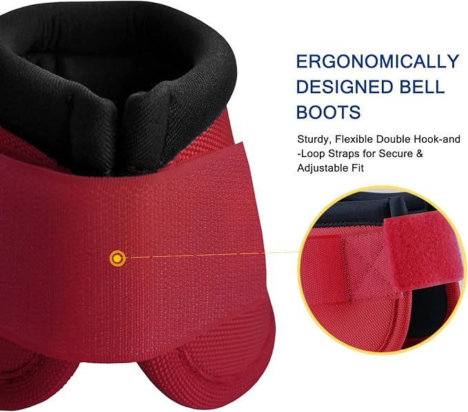 Equine Ballistic Overreach Bell Boots - No-Turn Horse Hoof Protection Boots (Sold in Pairs) WineRed X-Large