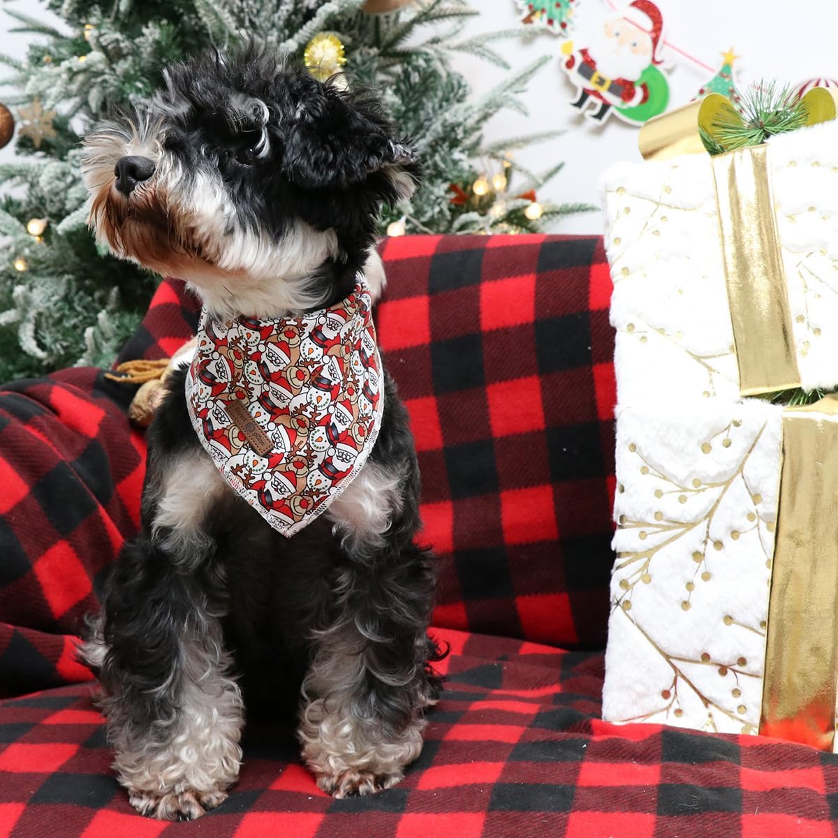 Lionet Paws Christmas Dog Bandana for Small Medium Large Dogs,Moose Dog Kerchief Washable Dogs Triangle Bibs Scarf for Girl or Boy