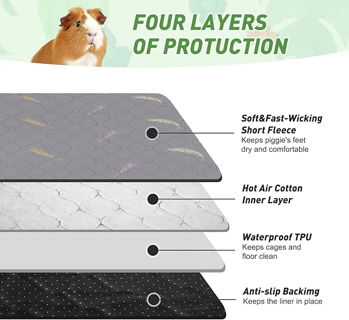 4Pcs Guinea Pig Cage Liners,Guinea Pig Fleece Cage Liners24''X48'' Super Absorbent Washable Pee Pads Reusable for Rabbit Hamster Chinchilla