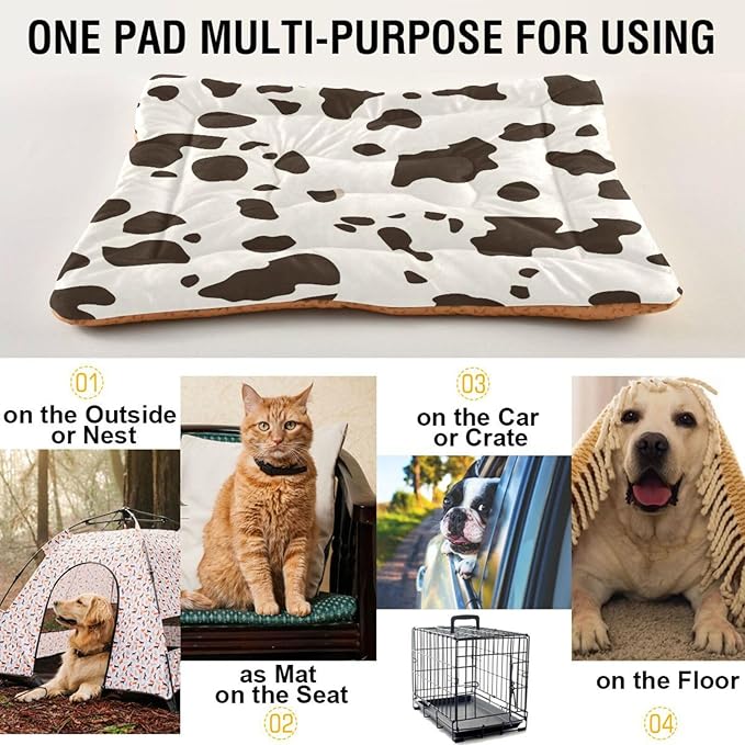 Cow Leopard Dog Bed Mat, Cat Crate Pad Non-Slip Washable Soft Fluffy Pet Kennel Floor Mat for Small, Medium, Large Dogs Cats, 24"x18"