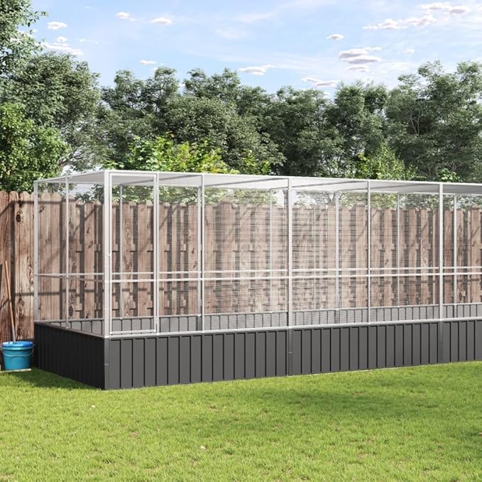 Steel Aviary with Extension, Large Bird Cage with Lockable Door, Aviary Spacious and Versatile Cage Ideal for Parakeets, Parrots, Lovebirds, Cockatiels, Pigeons, 246.1"x81.5"x83.5",-282
