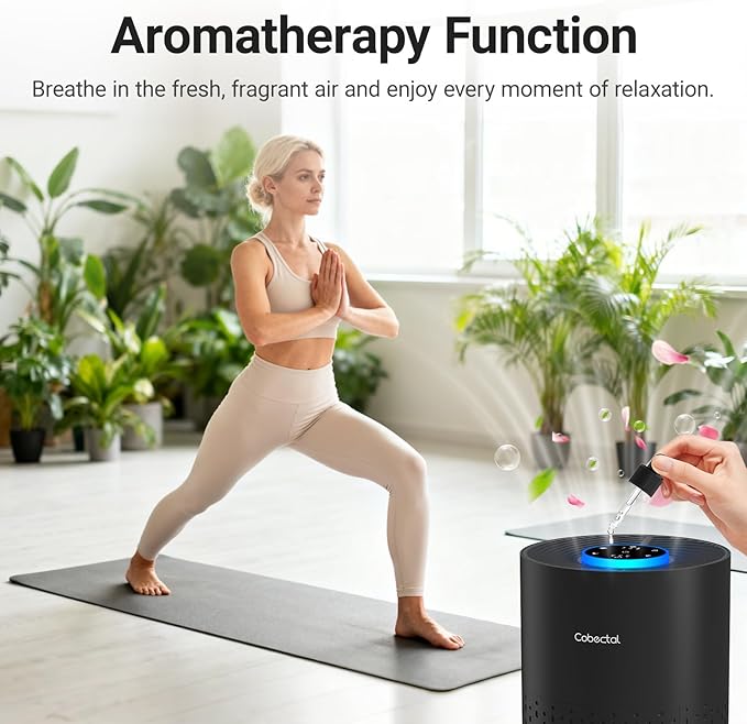 Air Purifiers for Bedroom Home, Cobectal Air Cleaner with H14 True HEPA 3-in-1 Filter for Room up to 1050 ft², Aroma Function, Sleep Mode, Portable Air Purifiers for Office, Dorm, RVs, Black