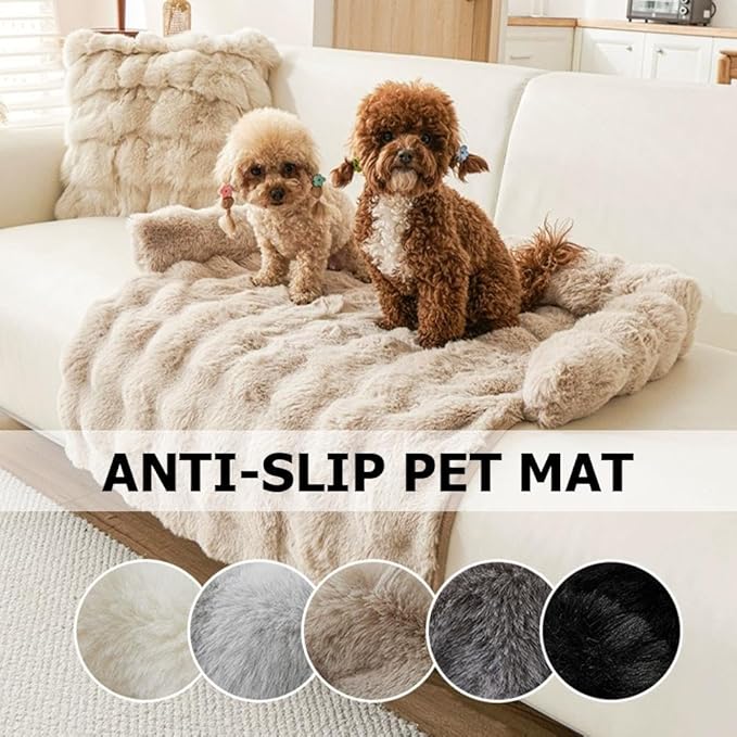Waterproof Throw Blanket For Dogs & Indoor Cats,Dog Pad Washable Removable Couch Cover,Plush Long Fur Mat with Non Slip Silicone Base,Furniture Protector Gift for New Pet Parents,29.5"x29.5" (grey)