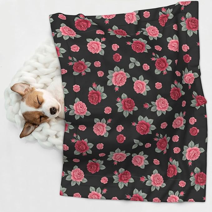 Pet Blanket for Couches and Beds, Rose Seamless Pattern Pink, Reversible Double Sided Plush Design with Soft Bumpy Texture and Smooth Surface, Furniture Protector