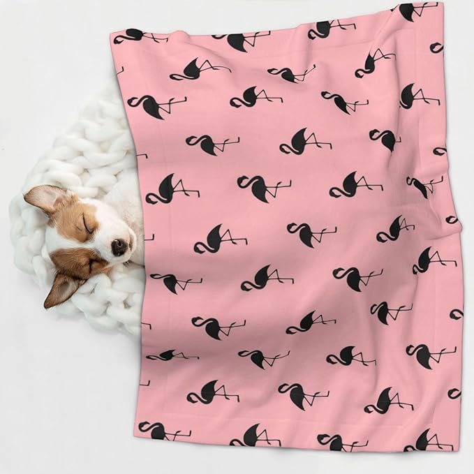 Pet Blanket for Travel and Home, Pink Flamingo, Reversible Plush Dot Design with Soft Grip Texture on One Side Perfect for Car Seats Moving Vehicles