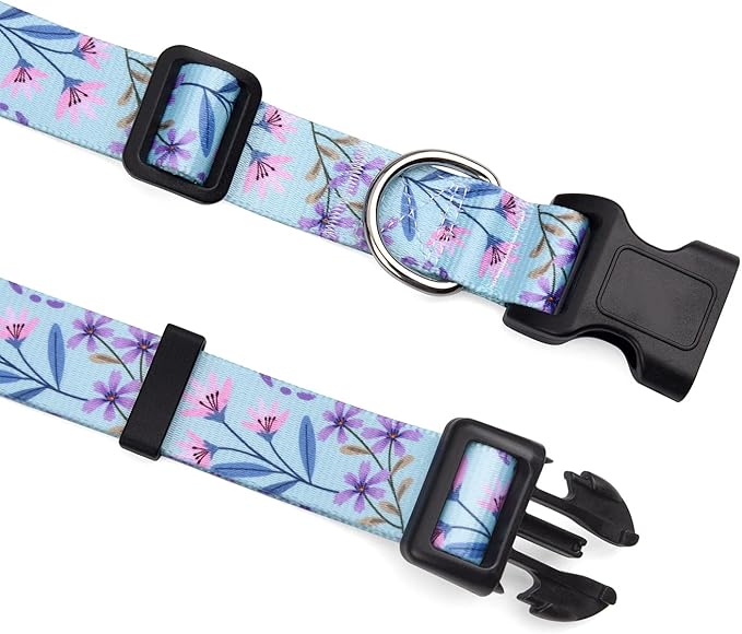 Dog Collar and Leash Set with Bohemia Floral Tribal Geometric Patterns - Soft Ethnic Style Collar Adjustable for Small Medium Large Dogs(Pink + Purple Floral Set,S)