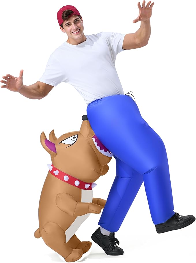 Spooktacular Creations Inflatable Dog Costumes for Adults, Biting By a Bulldog Blow up Outfit for Halloween Themed Parties