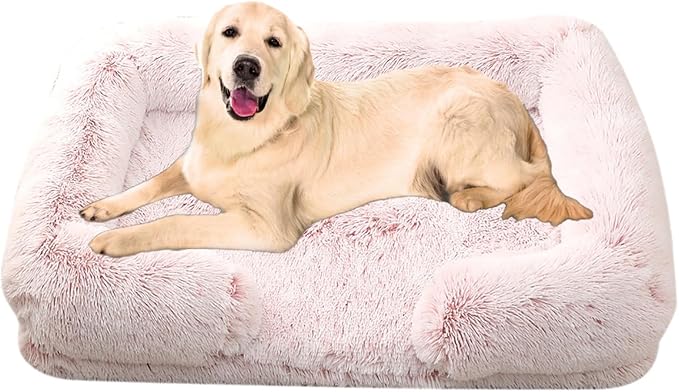 Dog Beds Large Sized dog Orthopedic, Sofa Dog Bed with Waterproof Lining and Nonskid Bottom, Rectangle Washable Dog Bed for Medium Small Dogs and Cats Comfortable ( Color : Pink , Size : 17 x 15" )
