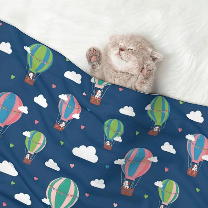 Dog and Cat Blanket in One, Dachshund Hot Air Balloon Dogs, Double Sided Plush Throw with Raised Dot Pattern on One Side and Flat Velvet on Other for Variety