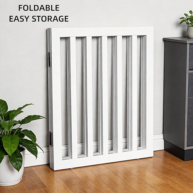 ZJSF Freestanding Indoor Dog Gate for House Foldable Wood White Puppy Gate for Doorways Pet Gate for Stairs Extra Wide Pet Fence 32" Height 3 Panels
