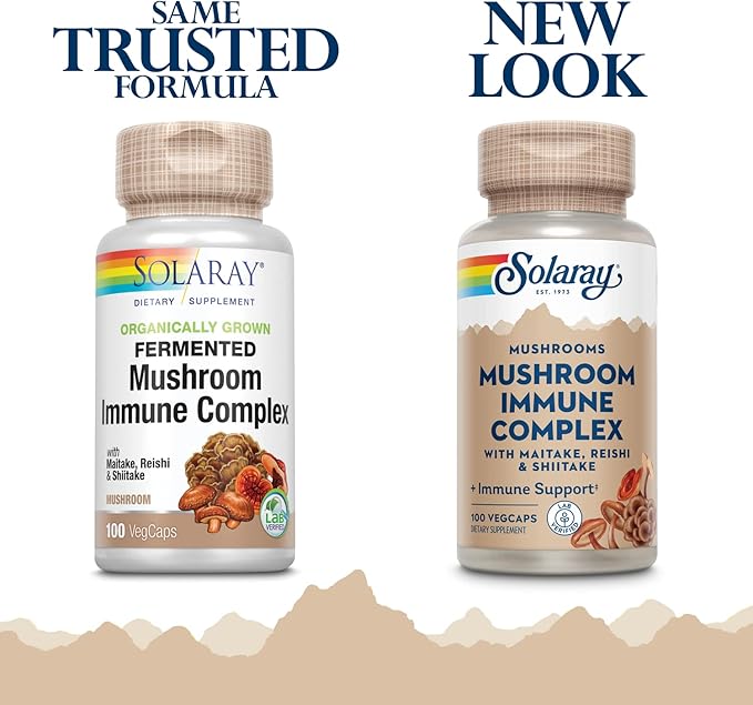 SOLARAY Organically Grown Fermented Mushroom Immune Complex 600 mg | Healthy Immune Function Support | 100 VegCaps