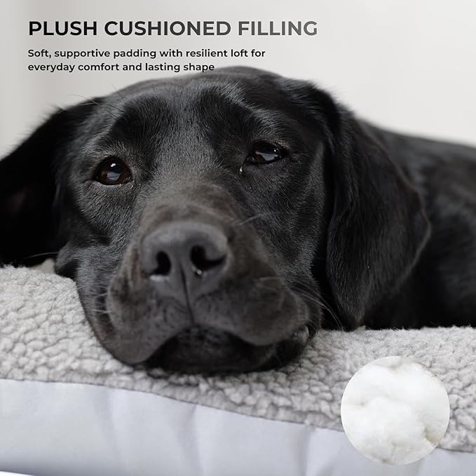 Washable Dog Bed for Large Dogs, Dog Beds Large Sized Dog, Reversible Plush & Oxford Dog Bed for Crates, 3" Thick Cushion Kennel Mat, Machine Washable Non‑Slip Pet Bed, Fits 42 Inch Crates, Grey