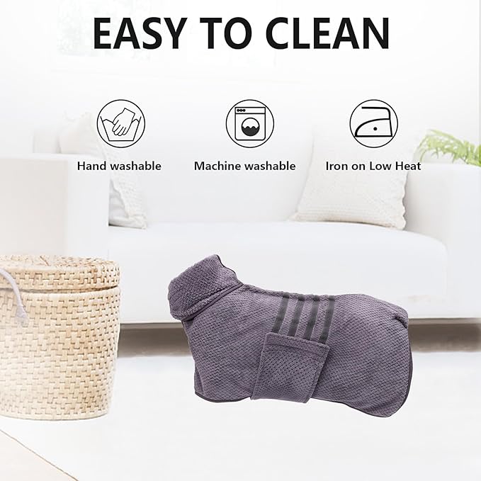 Geyecete Dog Bathrobe Towel Dog Drying Coat - Pineapple Grid Fast Drying Super Absorbent Pet Dog Cat Bath Robe Towel - Gray, Medium