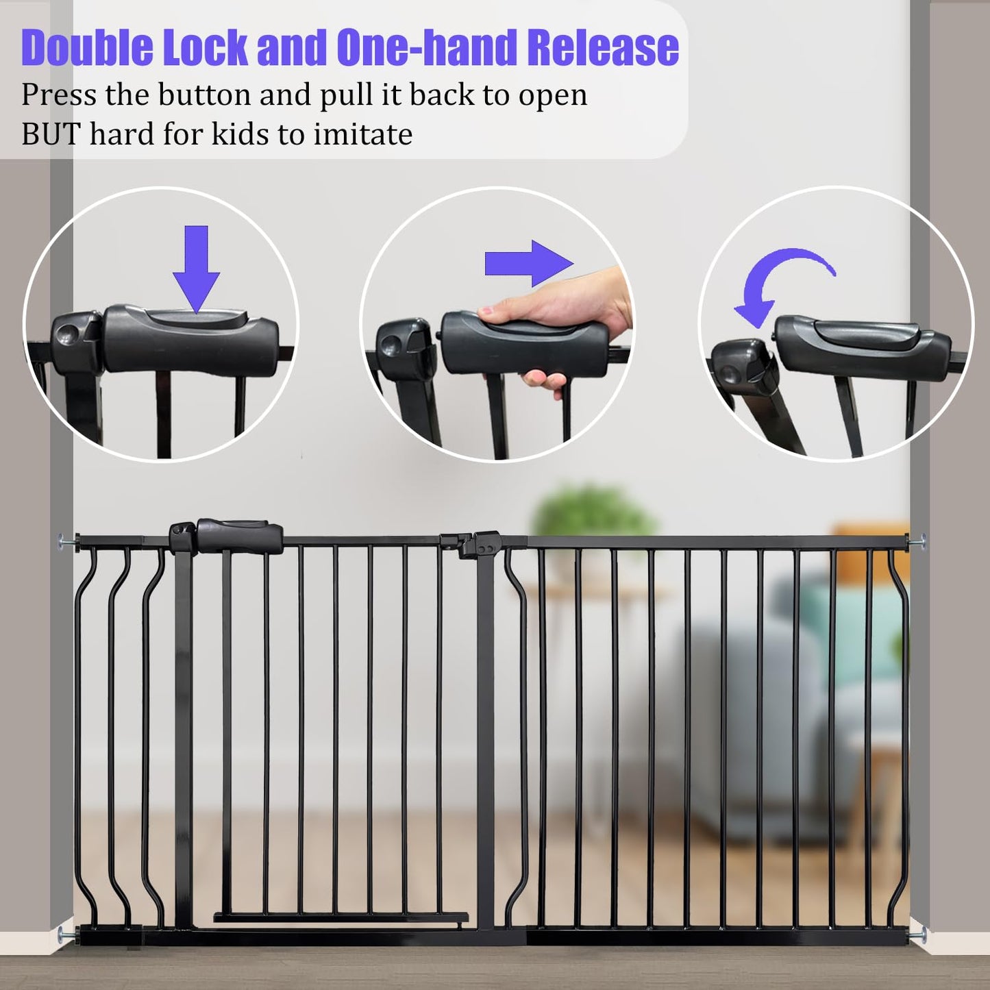 Baby Gates Extra Wide 48-53 Inch Large Baby Gate for Stairs Tension Pet Dog Gates Indoor for Doorways No Drilling Pressure Mounted Pet Gates for Kids