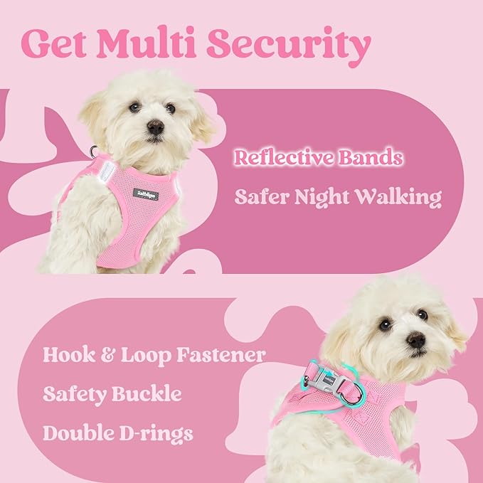 rabbitgoo Small Dog Harness, Step-in Soft Mesh Puppy Vest with Safety Buckle, Breathable Reflective Pet Harness for Large Dogs, Light Pink XXL