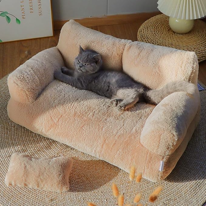 Soft Fluffy Self-Warming Cat Bed | Washable Pet Sofa for Indoor Cats & Small Dogs | Cute Princess-Inspired Kitten Couch & Puppy Bed(Gray,25.59''*18.11''*11.81'')