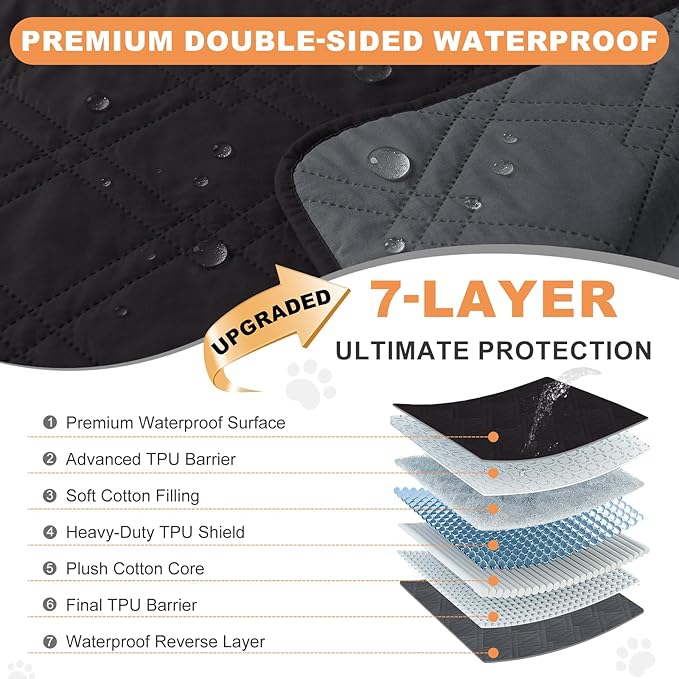 100% Waterproof Dog Couch Protector, Triple-Layer Waterproof Dog Bed Cover Pet Blanket Reversible 2-Tone Sofa Shield, Non-Slip Furniture Guard for Pets(30×71 Inch, Black+Blackish Gray)