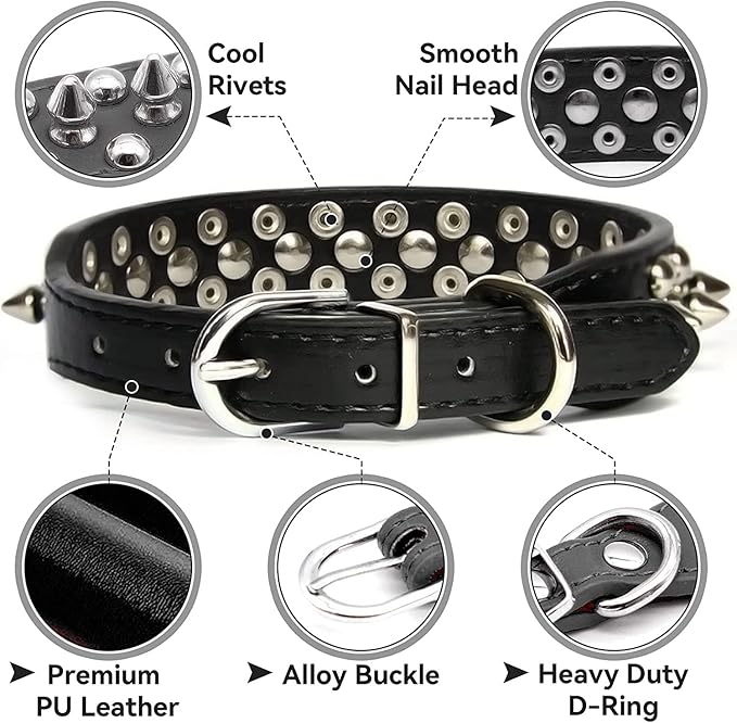 Spiked Dog Collar Soft Pu Leather Mushrooms Rivet Spike Studded Puppy Adjustable Pet Collars for Small Breeds (XS, Hot Pink)