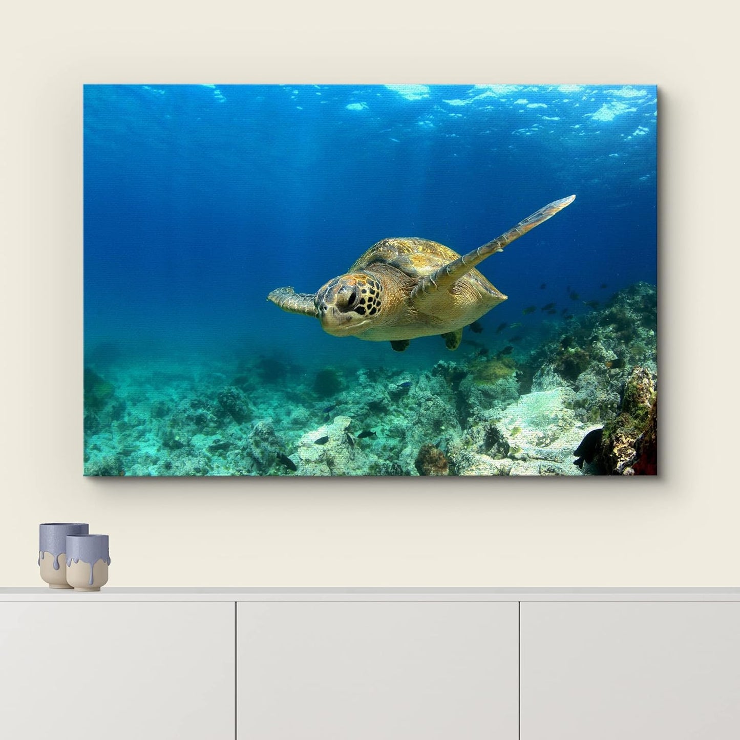 wall26 Canvas Print Wall Art Sea Turtle Gliding Through Sea Nature Ocean Photography Realism Nautical Scenic Relax/Calm Multicolor Ultra for Living Room, Bedroom, Office - 12"x18"