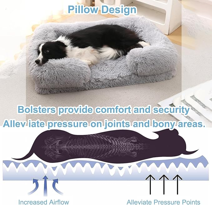 Dog Beds Large Sized dog Orthopedic, Sofa Dog Bed with Waterproof Lining and Nonskid Bottom, Rectangle Washable Dog Bed for Medium Small Dogs and Cats Comfortable ( Color : Gray , Size : 17 x 15" )