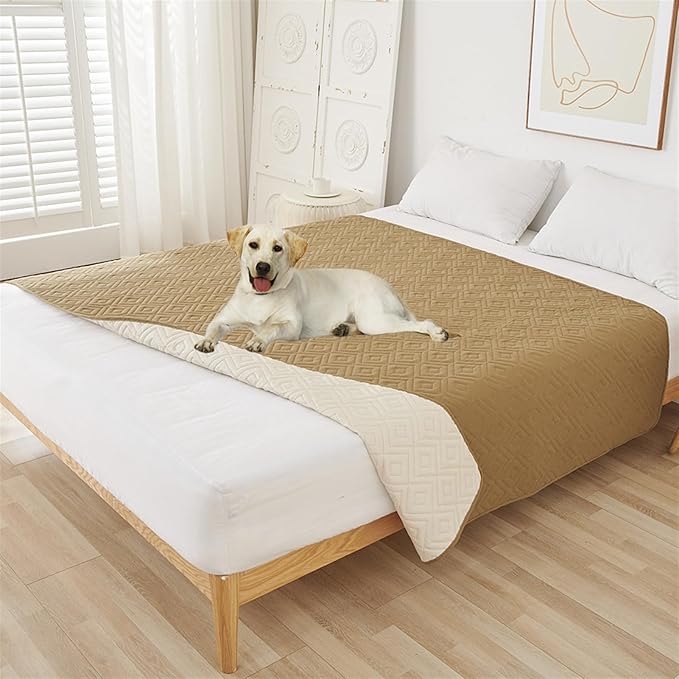 GIBZ Water Resistant Dog Bed Blanket Cover Large Anti Slip Pet Furniture Protector Washable Cat Quilted Mat for Couch, Khaki, 130x210cm