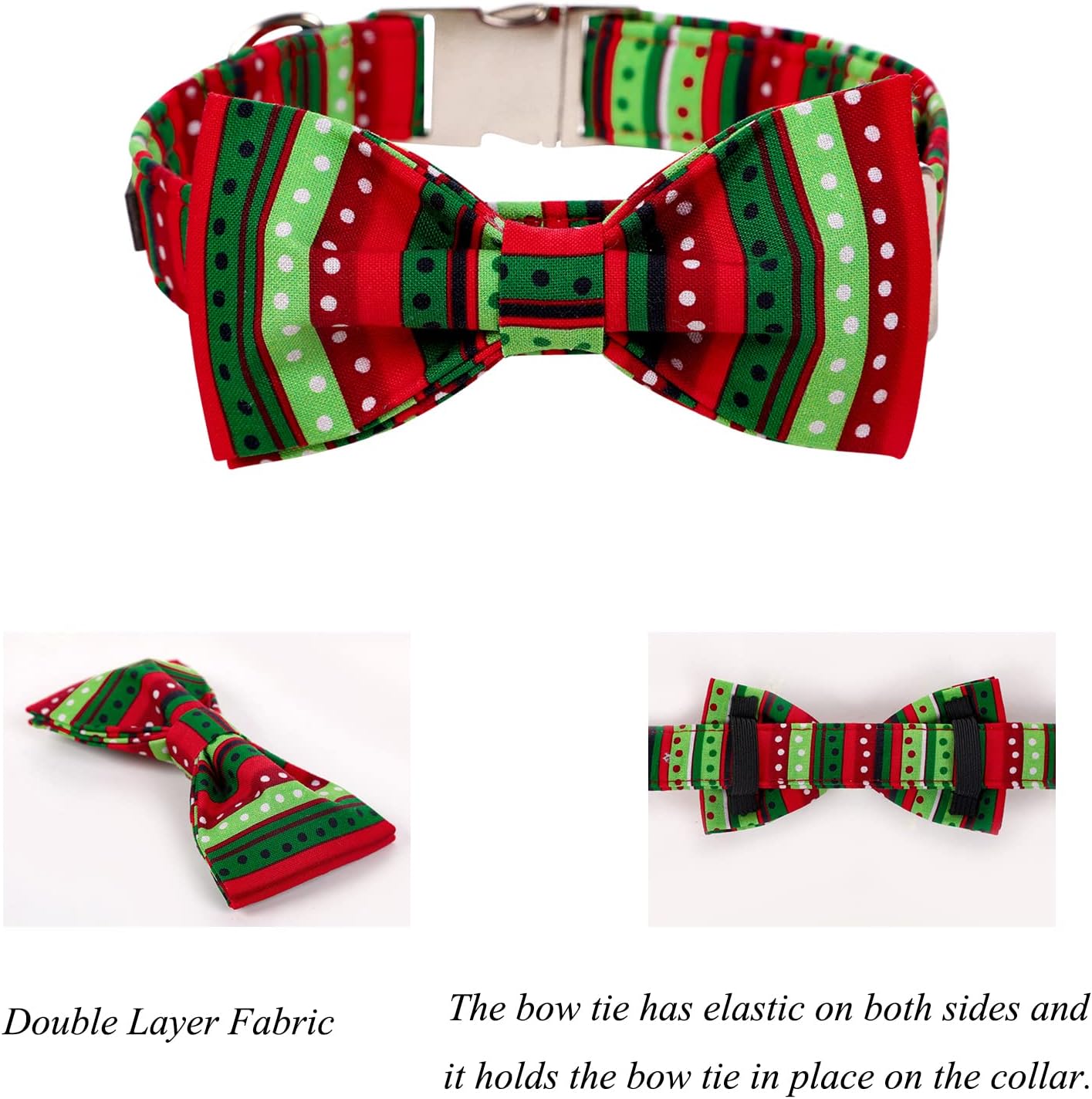 Lionet Paws Christmas Dog Collar with Bowtie, Dog Bowtie Collar with Metal Buckle for Dogs, Adjustable Comfortable Dog Collar Girl Boy Gift, L, Neck 16-24 in