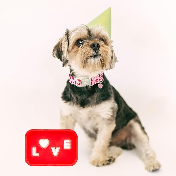 Valentines Dog Collar, Cute Pink Dog Collar with Red Heart Printed, Comfortable Girl Puppy Collar with Quick Release Plastic Buckle, X-Large