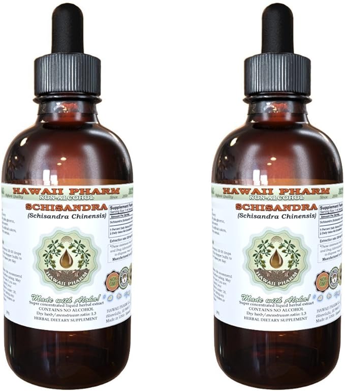 Schisandra Alcohol-Free Liquid Extract, Organic Schisandra (Schisandra Chinensis) Dried Berry Glycerite Natural Herbal Supplement, Hawaii Pharm, USA 2x2 fl.oz