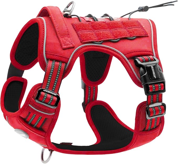 AUROTH Tactical Dog Harness for Large Dogs No Pull Adjustable Pet Harness Reflective K9 Working Training Easy Control Pet Vest Military Service Dog Harnesses Red S