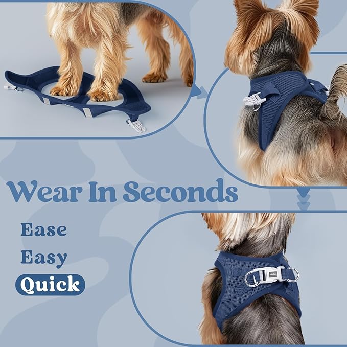 rabbitgoo Small Dog Harness, Step-in Soft Mesh Puppy Vest with Safety Buckle, Breathable Reflective Pet Harness for Extra Small Dogs, Navy Blue XXS