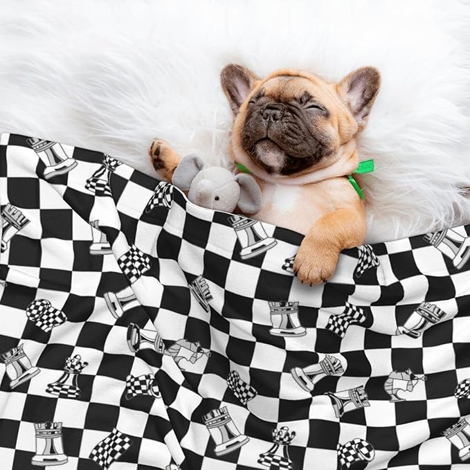 Two Sided Plush Pet Blanket for Crates Carriers Home Use, Checkered Race Waving Flag, Reversible Throw with Cozy Dot Fabric and Silky Reverse for Small Large Pets
