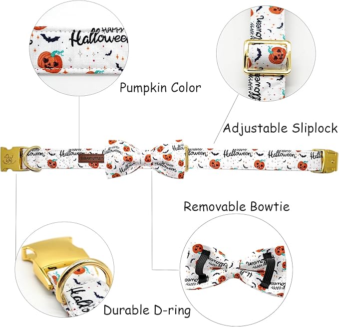 Halloween Dog Collar, Pet Collar Bow Pumpkin Pet Collar Girl Boy Holiday Collars Gift Bow Cute Soft Puppy Collars for Large Dogs