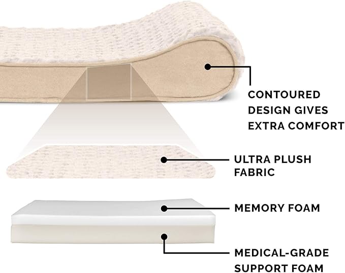Furhaven Memory Foam Dog Bed for Medium/Small Dogs w/ Removable Washable Cover, For Dogs Up to 23 lbs - Ultra Plush Faux Fur & Suede Luxe Lounger Contour Mattress - Cream, Medium