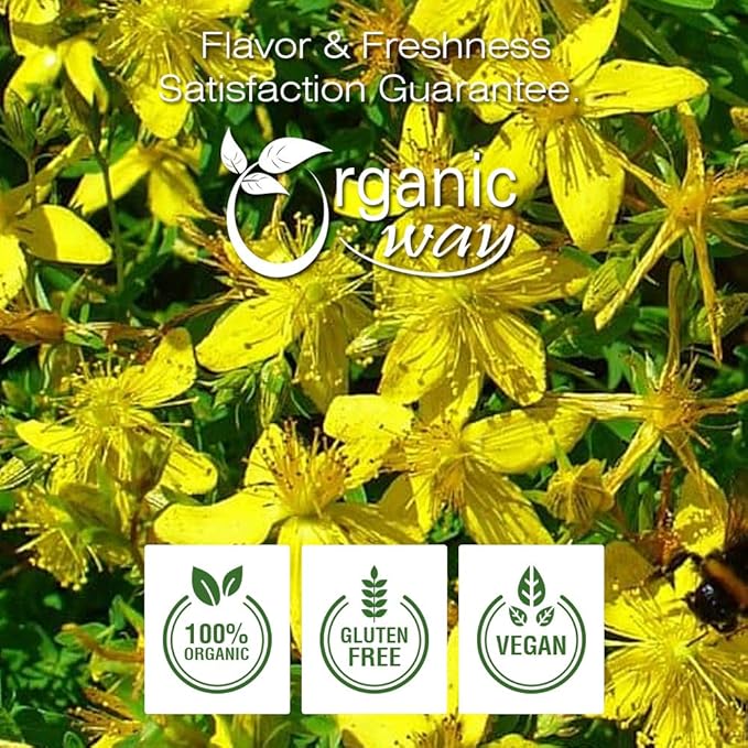 Organic Way St. John's Wort Cut & Sifted (Hypericum perforatum) - Herbal Tea | European Wild-Harvest | Organic, Kosher & USDA Certified | Vegan, Non GMO & Gluten Free | Origin - Albania (1LBS / 16Oz)