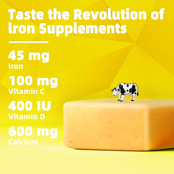 Iron Soft Chew Supplement with Vitamin C | Pineapple Flavored | Gluten Free | Iron Supplement for Women Men and Kids | 60 Count | 2 Month Supply