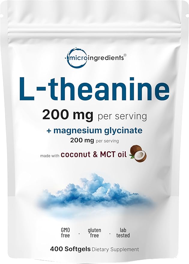 Micro Ingredients Oil of Oregano 6,000mg Softgels & L-Theanine 200mg with Magnesium Glycinate Bundle 2 Pack | 4X Strength Carvacrol & Thymoquinone | Amino Acid & Mineral Complex