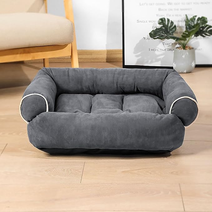 Suede Sofa Dog Bed, Multiple Sizes Orthopedic Memory Foam Mattress, Durable and Calming, Washable Dog Bed with Anti-Slip Bottom L Darkgray