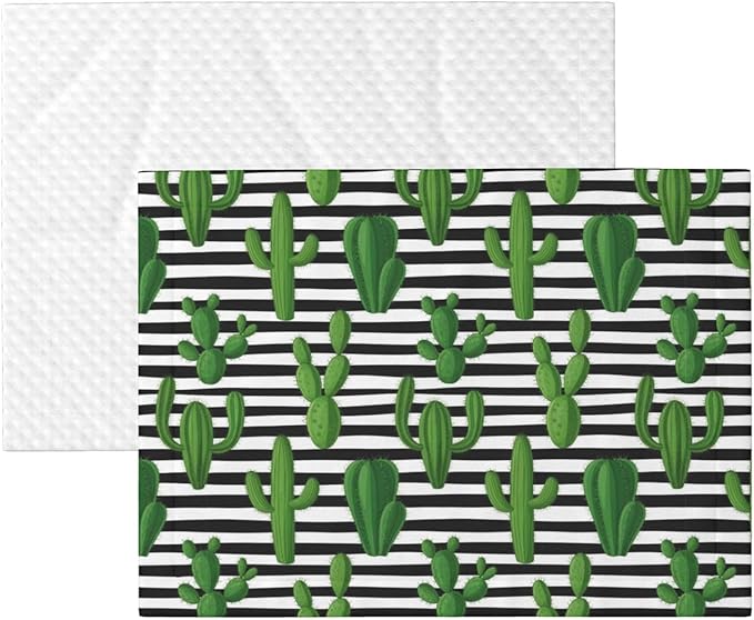 Two Sided Pet Cuddler Blanket for Anxiety Calming, Cactus and Stripes, Reversible Plush Design with Bubble Dot Pattern Provides Familiar Surface Anywhere