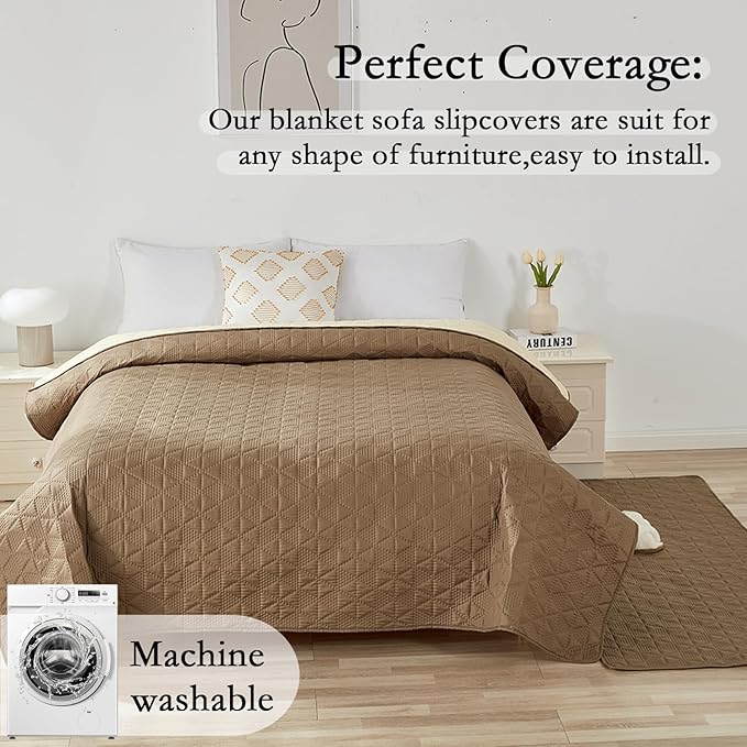 Waterproof Dog Bed Cover Pet Blanket, Soft Pet Couch Covers for Sofa Washable, Bed Couch Sofa Furniture Protector for Puppy Cat Kids (Khaki,170 * 210 CM)