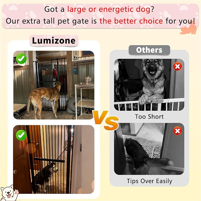 Lumizone Extra Tall Pet Gate 55.12" High Pressure Mounted 34.06"-38.38" Extra Wide (9 Sizes) 1.37" Gap for Cat Dog Stairs Doorway Hallway No Drilling Auto-Close (34.06"-38.38" W, Cream White)